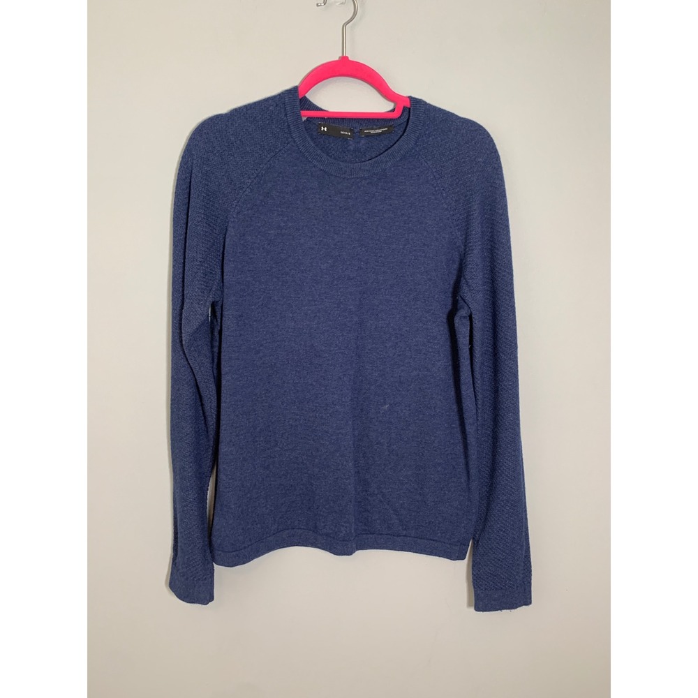 Under Armour Crewneck Sweater Women Large Blue Textured Raglan Sleeve